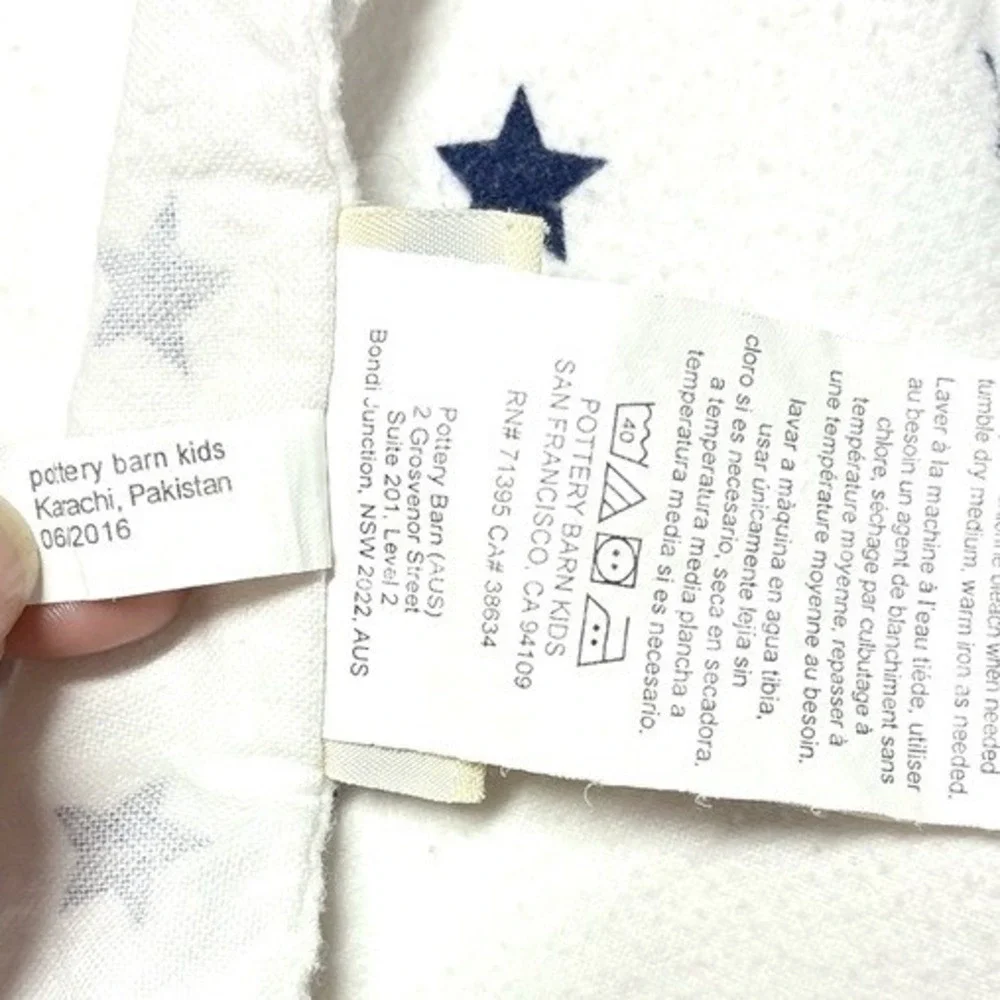 Pottery Barn Kids Star Flat Sheet Twin 100% Cotton White Navy‎ Blue Nautical